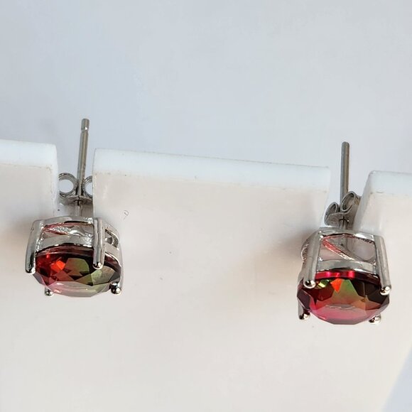 NIB 6mm 925 Silver 6mm Watermelon Tourmaline Stud Earrings - Picture 11 of 13